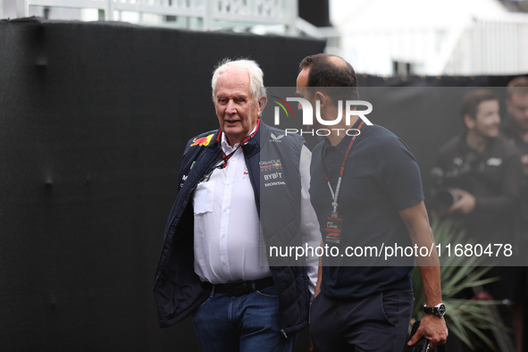 Helmut Marko arrives at Circuit of the Americas in Austin, Texas, on October 18, 2024, during the Formula 1 Pirelli United States Grand Prix...