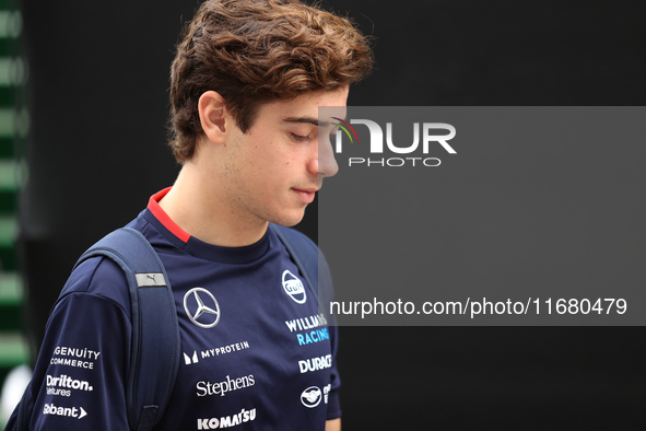 Franco Colapinto arrives at Circuit of the Americas in Austin, Texas, on October 18, 2024, during the Formula 1 Pirelli United States Grand...