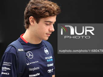 Franco Colapinto arrives at Circuit of the Americas in Austin, Texas, on October 18, 2024, during the Formula 1 Pirelli United States Grand...