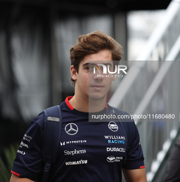 Franco Colapinto arrives at Circuit of the Americas in Austin, Texas, on October 18, 2024, during the Formula 1 Pirelli United States Grand...