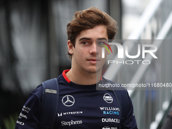 Franco Colapinto arrives at Circuit of the Americas in Austin, Texas, on October 18, 2024, during the Formula 1 Pirelli United States Grand...