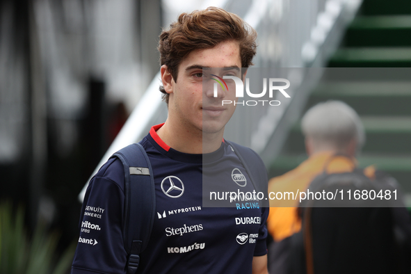 Franco Colapinto arrives at Circuit of the Americas in Austin, Texas, on October 18, 2024, during the Formula 1 Pirelli United States Grand...