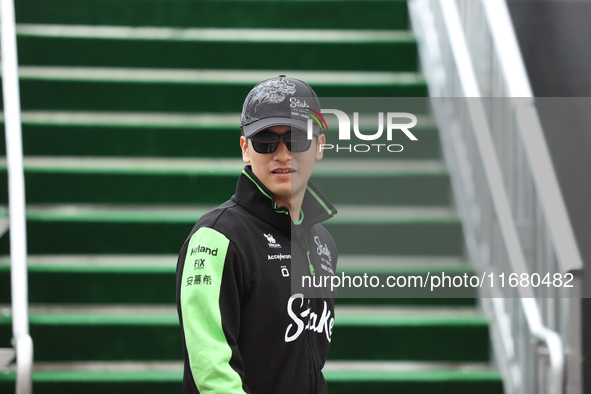 Zhou Guanyu arrives at Circuit of the Americas in Austin, Texas, on October 18, 2024, during the Formula 1 Pirelli United States Grand Prix....