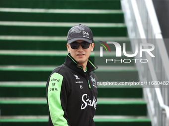 Zhou Guanyu arrives at Circuit of the Americas in Austin, Texas, on October 18, 2024, during the Formula 1 Pirelli United States Grand Prix....