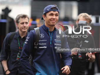 Alexander Albon arrives at Circuit of the Americas in Austin, Texas, on October 18, 2024, during the Formula 1 Pirelli United States Grand P...