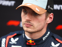 Max Verstappen speaks to the press after placing first in the Sprint Qualifying session at Circuit of the Americas in Austin, Texas, on Octo...