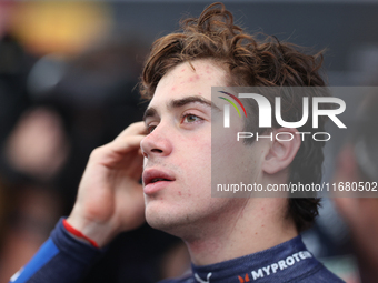 Franco Colapinto speaks to the press after driving in a sprint qualifying session at Circuit of the Americas in Austin, Texas, on October 18...