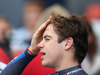 Franco Colapinto speaks to the press after driving in a sprint qualifying session at Circuit of the Americas in Austin, Texas, on October 18...