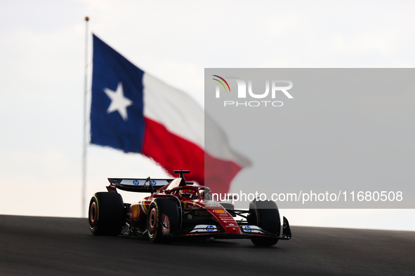 Charles Leclerc drives in sprint qualifying at Circuit of the Americas in Austin, Texas, on October 18, 2024, during the Formula 1 Pirelli U...