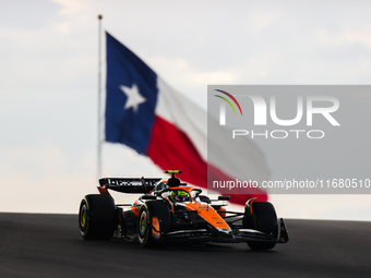 Lando Norris drives in sprint qualifying at Circuit of the Americas in Austin, Texas, on October 18, 2024, during the Formula 1 Pirelli Unit...