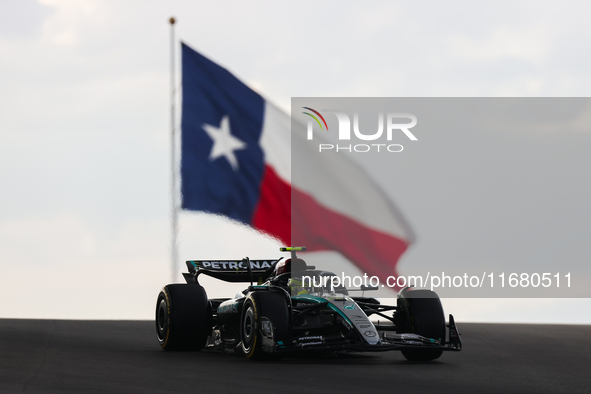 Lewis Hamilton drives in sprint qualifying at Circuit of the Americas in Austin, Texas, on October 18, 2024, during the Formula 1 Pirelli Un...