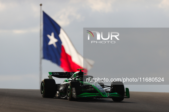 Zhou Guanyu drives in sprint qualifying at Circuit of the Americas in Austin, Texas, on October 18, 2024, during the Formula 1 Pirelli Unite...