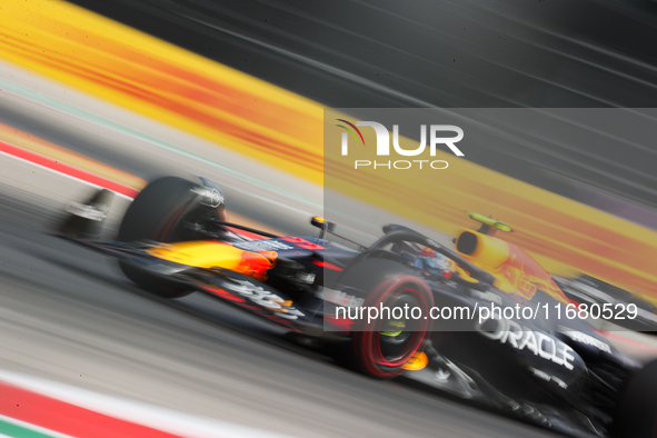 Sergio Perez drives in a free practice session at Circuit of the Americas in Austin, United States, on October 18, 2024, during the Formula...