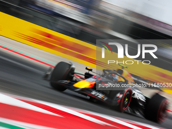 Sergio Perez drives in a free practice session at Circuit of the Americas in Austin, United States, on October 18, 2024, during the Formula...