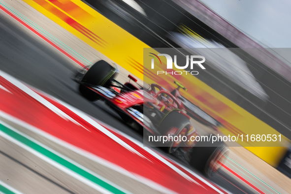 Carlos Sainz drives in a free practice session at Circuit of the Americas in Austin, United States, on October 18, 2024, during the Formula...