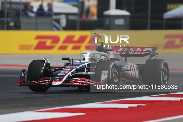 Nico Hulkenberg drives in a free practice session at Circuit of the Americas in Austin, United States, on October 18, 2024, during the Formu...