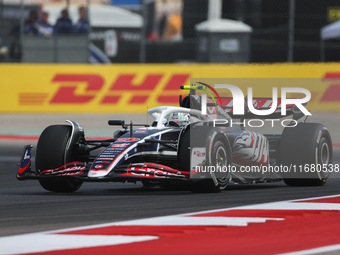 Nico Hulkenberg drives in a free practice session at Circuit of the Americas in Austin, United States, on October 18, 2024, during the Formu...