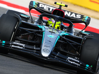 Lewis Hamilton drives in a free practice session at Circuit of the Americas in Austin, United States, on October 18, 2024, during the Formul...