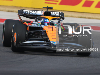 Oscar Piastri drives in a free practice session at Circuit of the Americas in Austin, United States, on October 18, 2024, during the Formula...