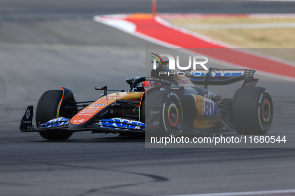 Esteban Ocon drives in a free practice session at Circuit of the Americas in Austin, United States, on October 18, 2024, during the Formula...