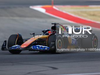 Esteban Ocon drives in a free practice session at Circuit of the Americas in Austin, United States, on October 18, 2024, during the Formula...