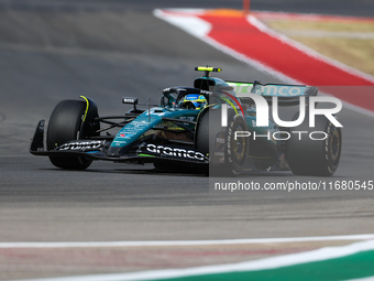 Fernando Alonso drives in a free practice session at Circuit of the Americas in Austin, United States, on October 18, 2024, during the Formu...