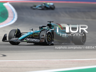 Lance Stroll drives in a free practice session at Circuit of the Americas in Austin, United States, on October 18, 2024, during the Formula...