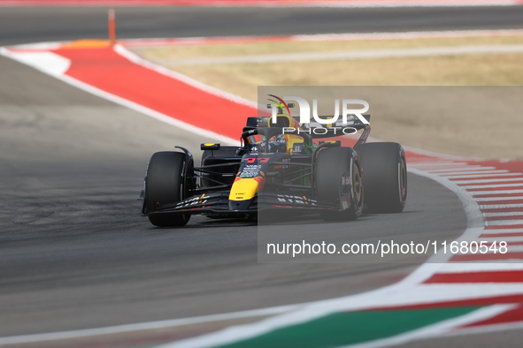 Sergio Perez drives in a free practice session at Circuit of the Americas in Austin, United States, on October 18, 2024, during the Formula...