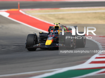 Sergio Perez drives in a free practice session at Circuit of the Americas in Austin, United States, on October 18, 2024, during the Formula...