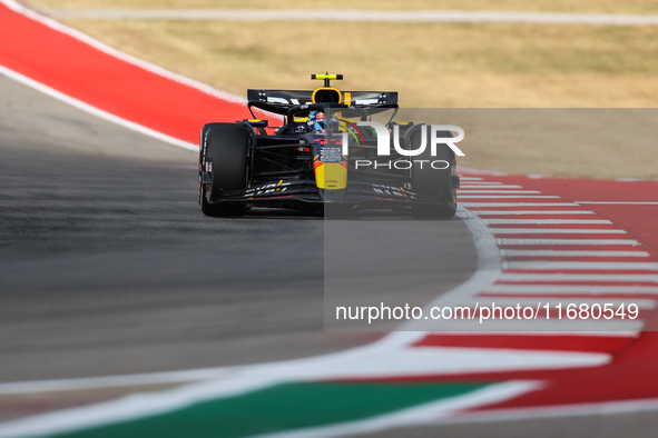 Sergio Perez drives in a free practice session at Circuit of the Americas in Austin, United States, on October 18, 2024, during the Formula...