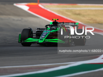 Zhou Guanyu drives in a free practice session at Circuit of the Americas in Austin, United States, on October 18, 2024, during the Formula 1...