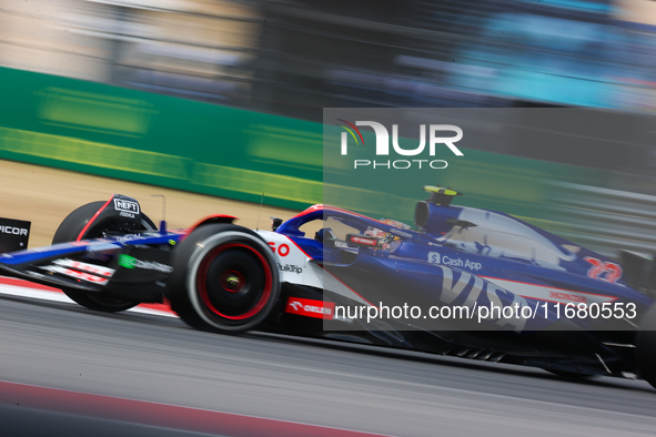 Yuki Tsunoda drives in a free practice session at Circuit of the Americas in Austin, United States, on October 18, 2024, during the Formula...