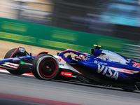 Yuki Tsunoda drives in a free practice session at Circuit of the Americas in Austin, United States, on October 18, 2024, during the Formula...