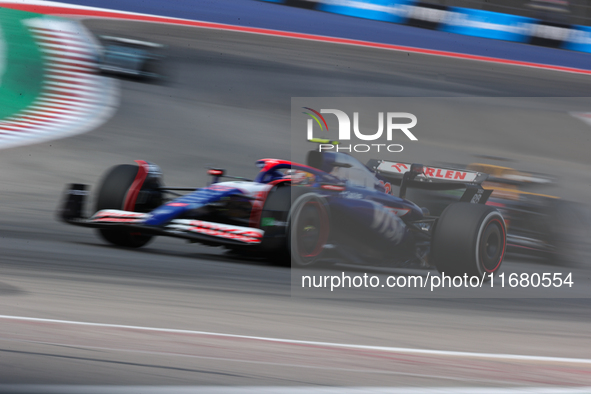 Yuki Tsunoda drives in a free practice session at Circuit of the Americas in Austin, United States, on October 18, 2024, during the Formula...