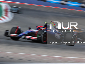 Yuki Tsunoda drives in a free practice session at Circuit of the Americas in Austin, United States, on October 18, 2024, during the Formula...