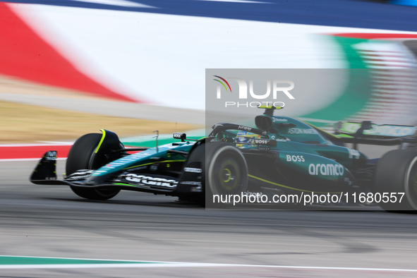 Fernando Alonso drives in a free practice session at Circuit of the Americas in Austin, United States, on October 18, 2024, during the Formu...