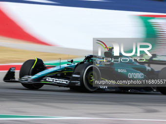 Fernando Alonso drives in a free practice session at Circuit of the Americas in Austin, United States, on October 18, 2024, during the Formu...