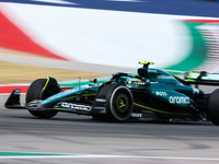 Fernando Alonso drives in a free practice session at Circuit of the Americas in Austin, United States, on October 18, 2024, during the Formu...