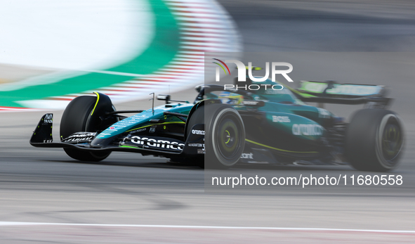 Fernando Alonso drives in a free practice session at Circuit of the Americas in Austin, United States, on October 18, 2024, during the Formu...