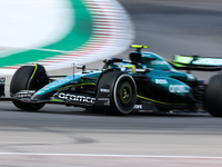 Fernando Alonso drives in a free practice session at Circuit of the Americas in Austin, United States, on October 18, 2024, during the Formu...