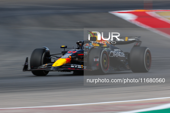 Sergio Perez drives in a free practice session at Circuit of the Americas in Austin, United States, on October 18, 2024, during the Formula...