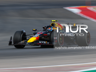 Sergio Perez drives in a free practice session at Circuit of the Americas in Austin, United States, on October 18, 2024, during the Formula...