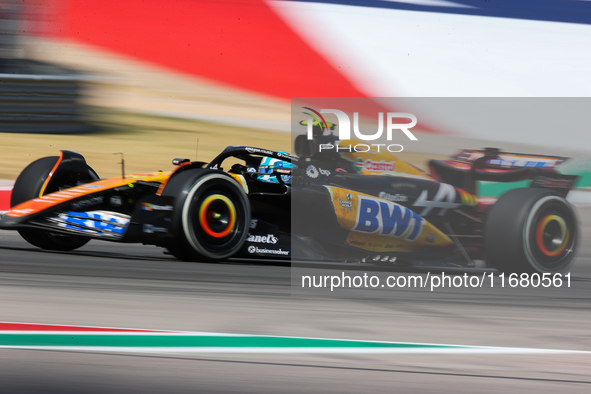 Pierre Gasly drives in a free practice session at Circuit of the Americas in Austin, United States, on October 18, 2024, during the Formula...