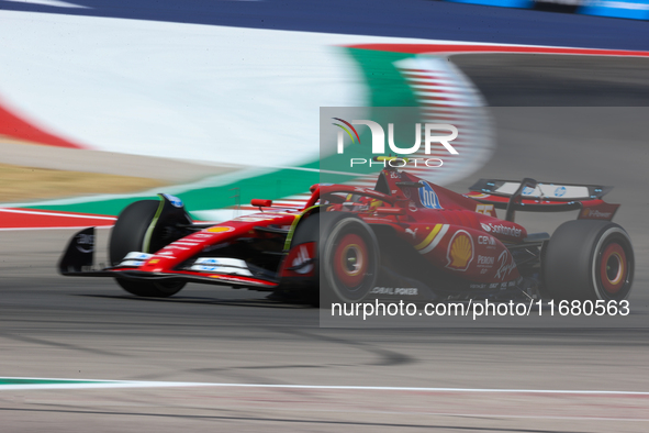 Carlos Sainz drives in a free practice session at Circuit of the Americas in Austin, United States, on October 18, 2024, during the Formula...