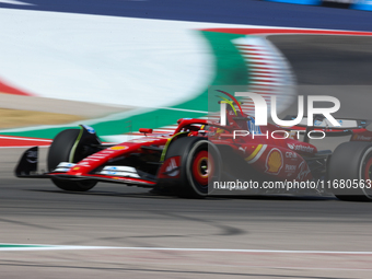 Carlos Sainz drives in a free practice session at Circuit of the Americas in Austin, United States, on October 18, 2024, during the Formula...