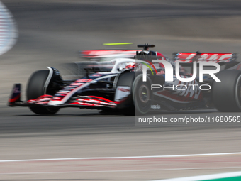 Kevin Magnussen drives in a free practice session at Circuit of the Americas in Austin, United States, on October 18, 2024, during the Formu...