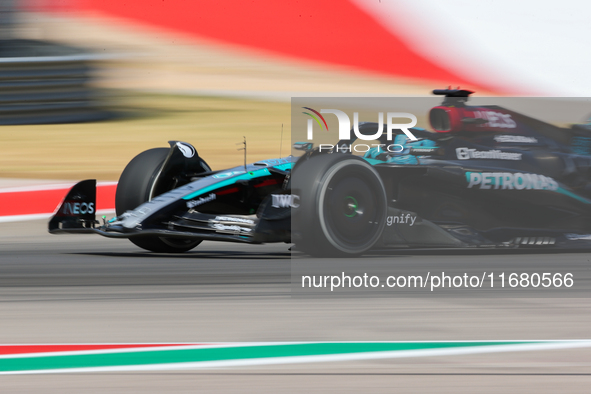 George Russell drives in a free practice session at Circuit of the Americas in Austin, United States, on October 18, 2024, during the Formul...