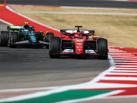 Fernando Alonso and Charles Leclerc drive in a free practice session at Circuit of the Americas in Austin, United States, on October 18, 202...