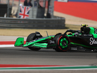 Zhou Guanyu drives in a free practice session at Circuit of the Americas in Austin, United States, on October 18, 2024, during the Formula 1...