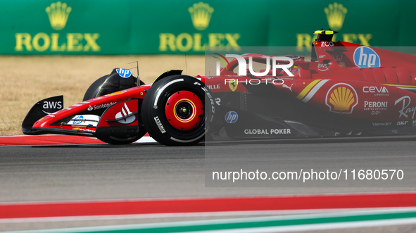 Carlos Sainz drives in a free practice session at Circuit of the Americas in Austin, United States, on October 18, 2024, during the Formula...